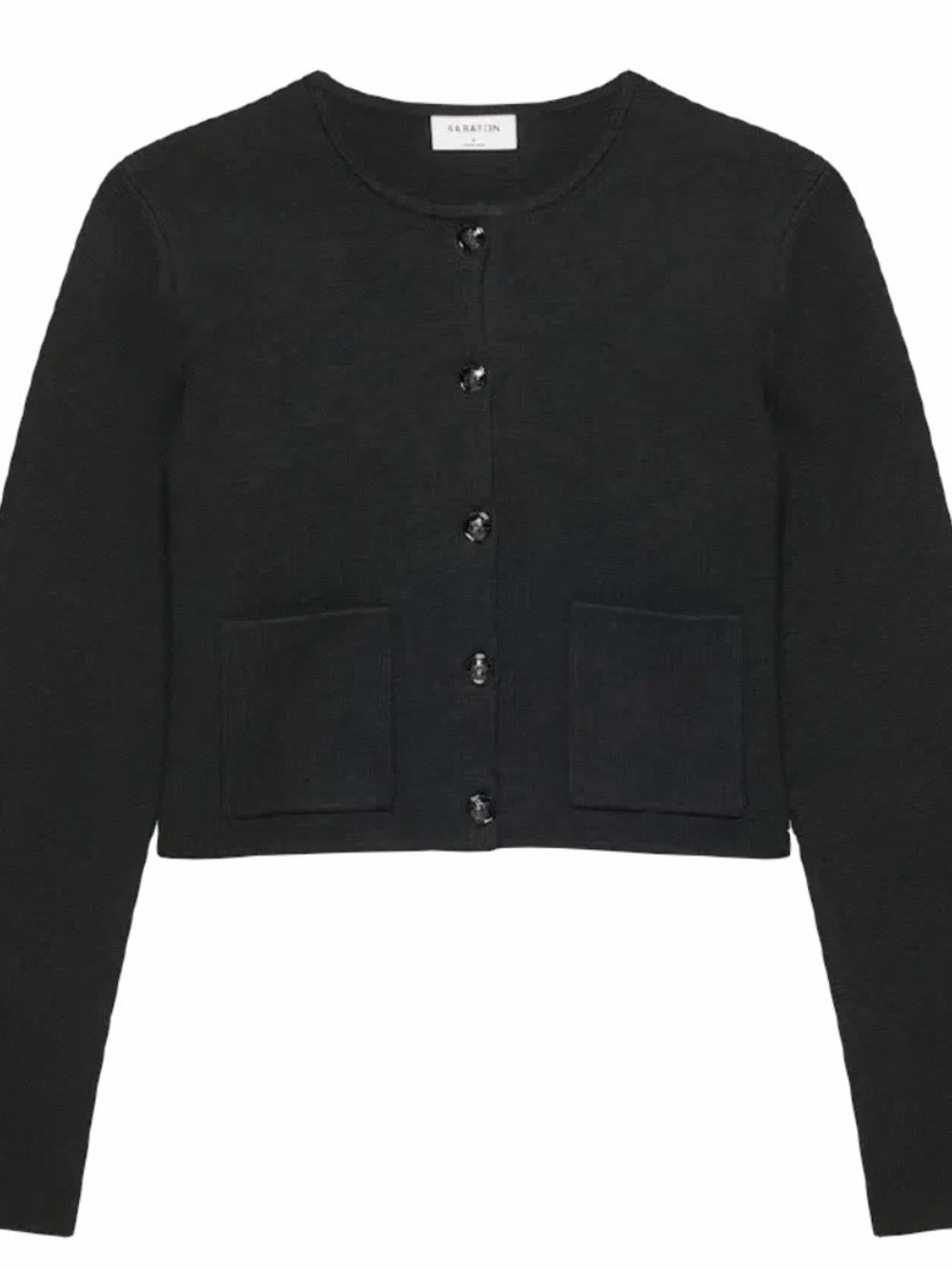 Aritzia Noteable Black Cropped Cardigan with Patch Pockets
